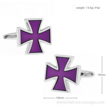 Make Custom Purple Cross Shape Metal Cufflinks For Man's Shirt